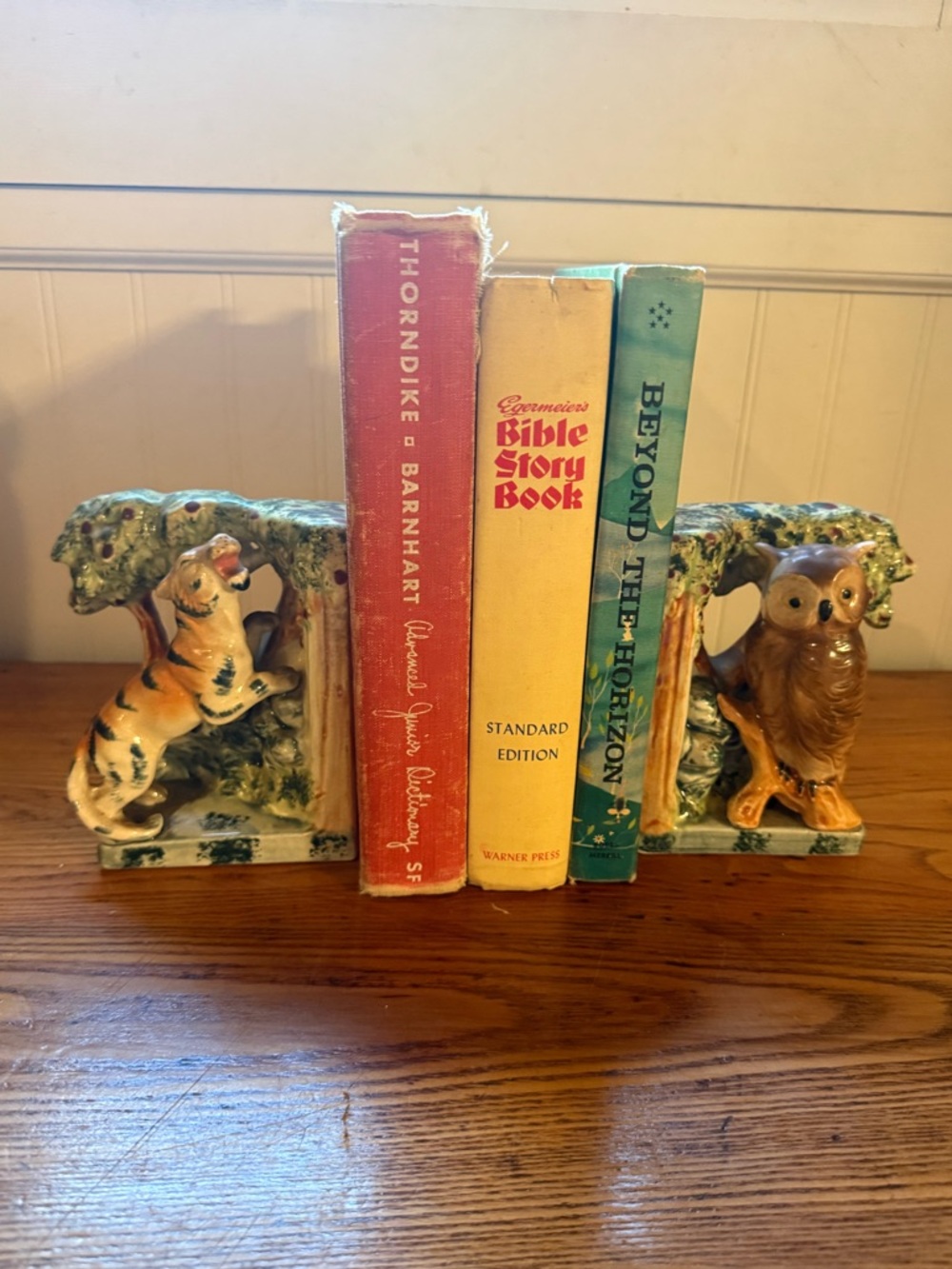 Vintage Japan Pacific Ceramic Owl and Tiger Bookends